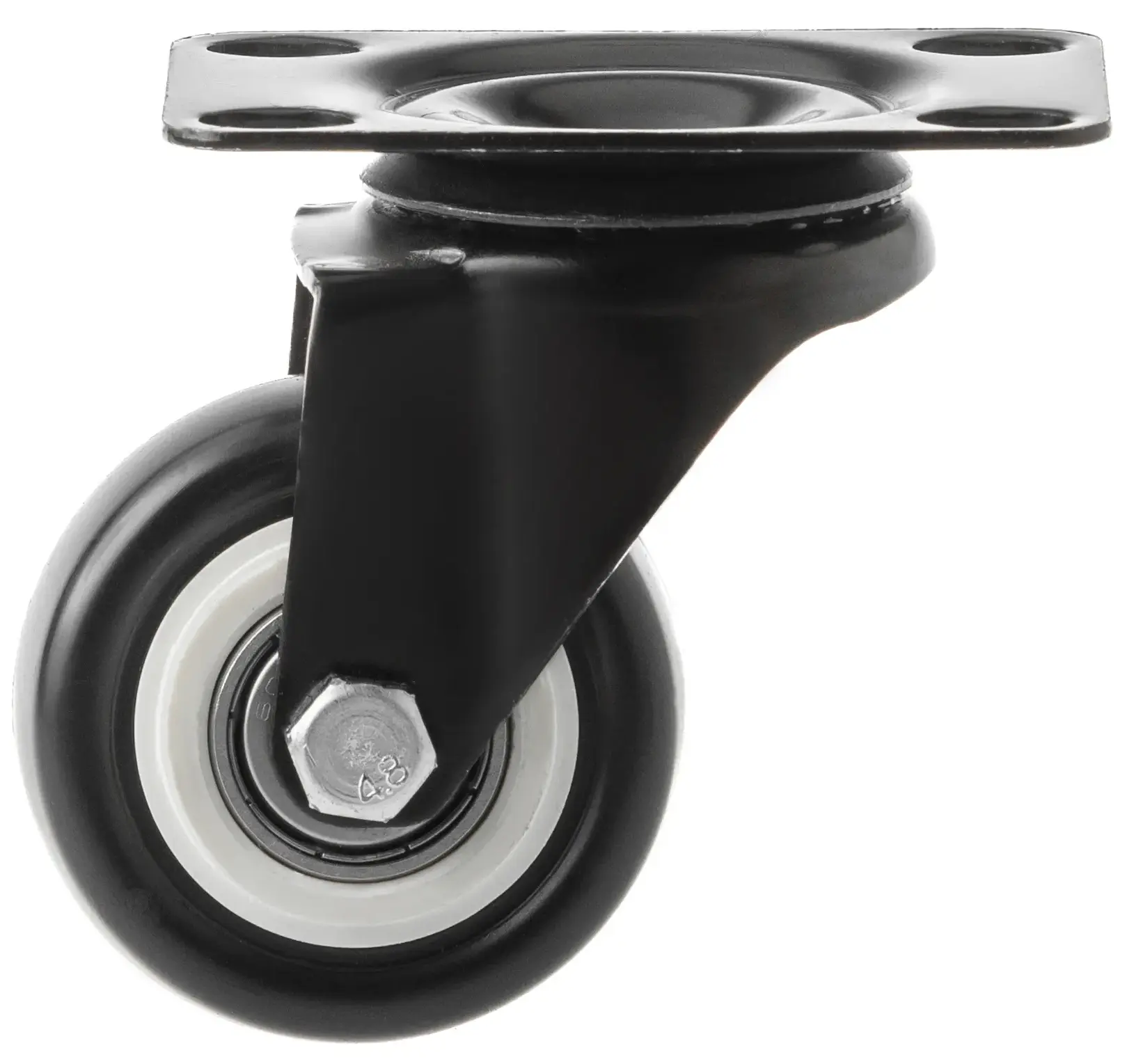 Мебельное черное колесо, диаметр 50мм, поворотное, крепление площадка, шинка из поливинилхлорида, полипропиленовый обод, подшипник - SCz 25